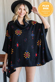 Women Aztec Print Cowl Neck Hip Length Oversized Poncho Zarneshh