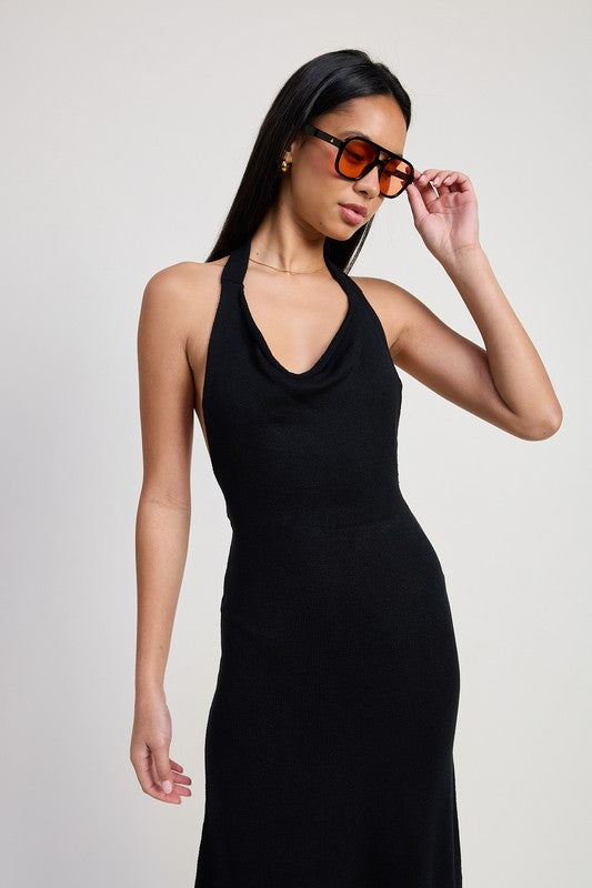Women Backless Halter Deep V Neck Open Back Maxi Dress  | Zarnesh