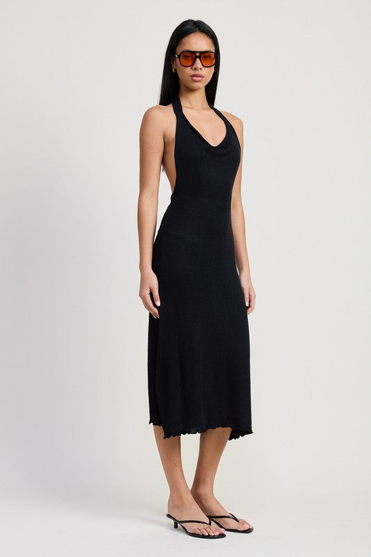 Women Backless Halter Deep V Neck Open Back Maxi Dress  | Zarnesh