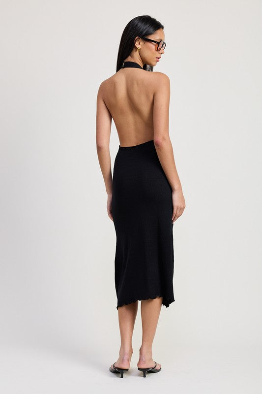 Women Backless Halter Deep V Neck Open Back Maxi Dress  | Zarnesh