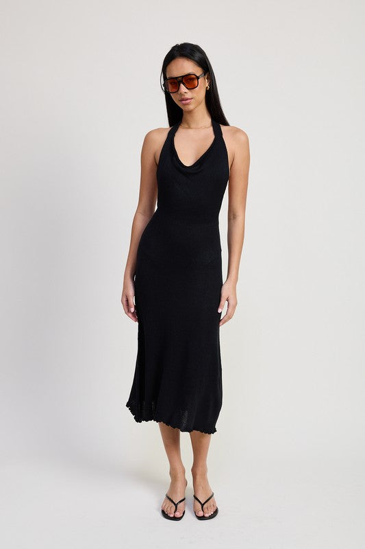 Women Backless Halter Deep V Neck Open Back Maxi Dress  | Zarnesh