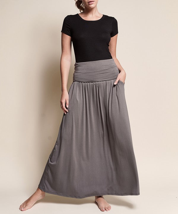Women Bamboo Flared Banded Waist Yoga Maxi Skirt | Zarnesh