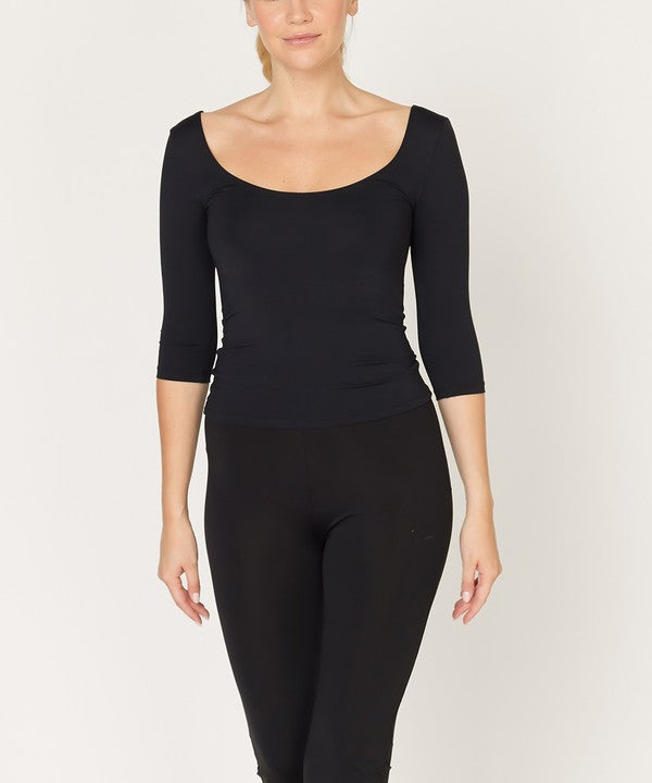 Women Bamboo Ballerina Elbow Sleeve Round Yoga Top Zarnes