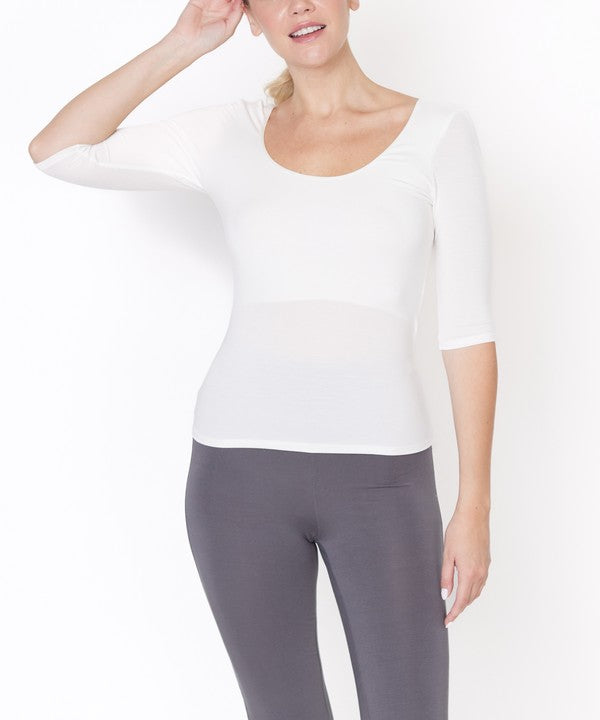 Women Bamboo Ballerina Elbow Sleeve Round Yoga Top Zarnes