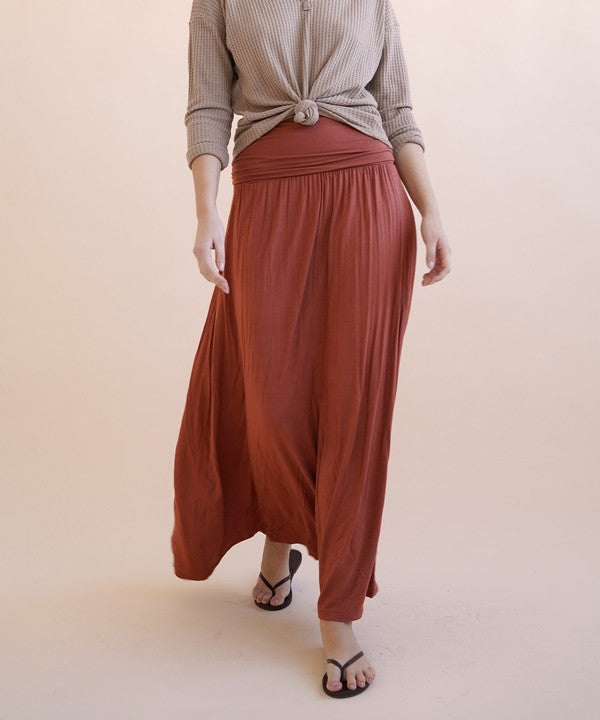 Women Bamboo Flared Banded Waist Yoga Maxi Skirt | Zarnesh