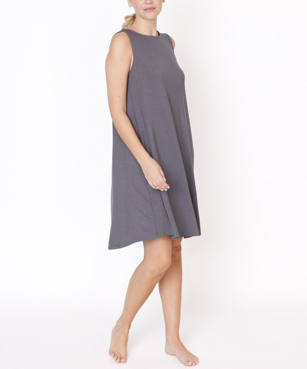Women Bamboo Sleeveless Scoop Neck Daytime Hepburn Dress Zarnesh
