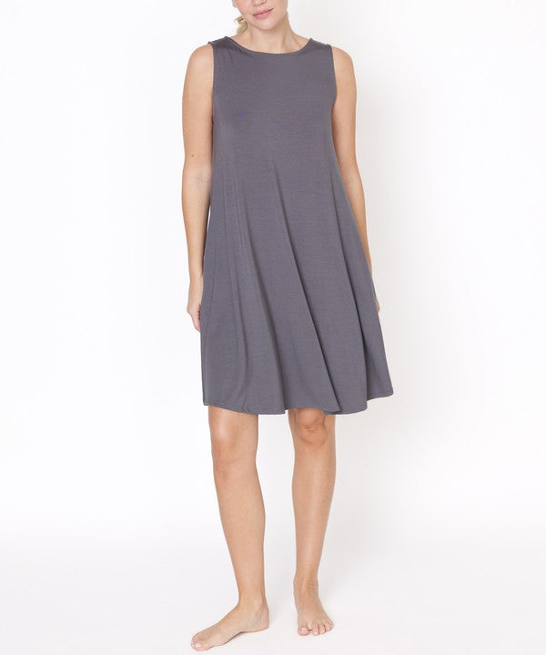 Women Bamboo Sleeveless Scoop Neck Daytime Hepburn Dress Zarnesh