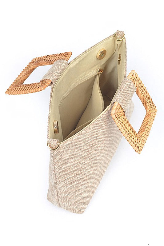 Womens Bamboo Top Handle Linen Convertible Clutch Bag | Zarnesh