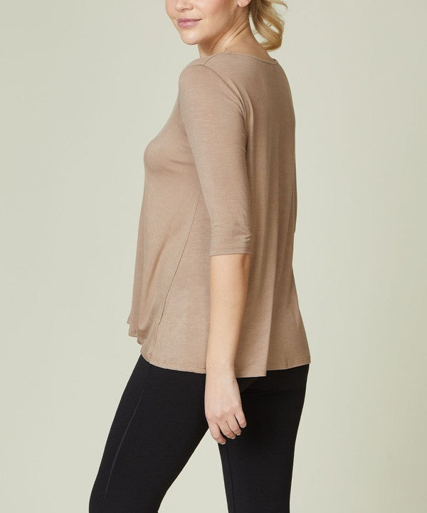 Women Bamboo U Neck Elbow Length Flared Bottom Tunic T Shirt Zarnesh