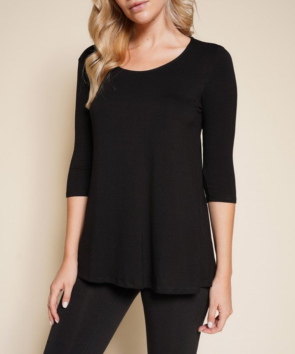 Women Bamboo U Neck Elbow Length Flared Bottom Tunic T Shirt Zarnesh