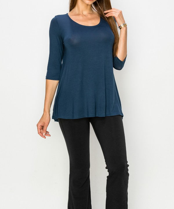 Women Bamboo U Neck Elbow Length Flared Bottom Tunic T Shirt Zarnesh