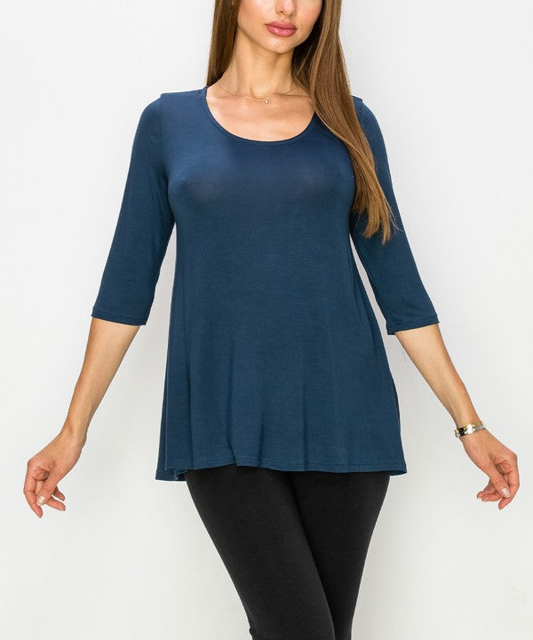 Women Bamboo U Neck Elbow Length Flared Bottom Tunic T Shirt Zarnesh