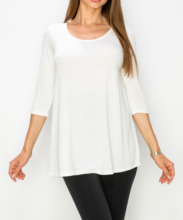 Women Bamboo U Neck Elbow Length Flared Bottom Tunic T Shirt Zarnesh