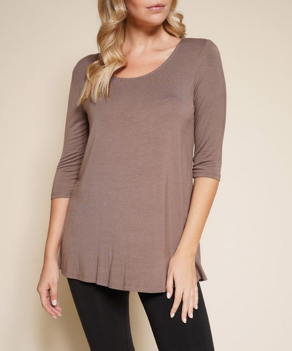 Women Bamboo U Neck Elbow Length Flared Bottom Tunic T Shirt Zarnesh