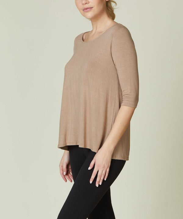 Women Bamboo U Neck Elbow Length Flared Bottom Tunic T Shirt Zarnesh