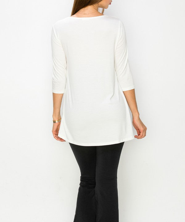 Women Bamboo U Neck Elbow Length Flared Bottom Tunic T Shirt Zarnesh