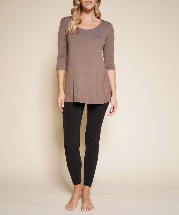Women Bamboo U Neck Elbow Length Flared Bottom Tunic T Shirt Zarnesh