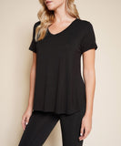 Women Bamboo V Neck Flared Open Bottom Short Sleeves T Shirt Zarnesh