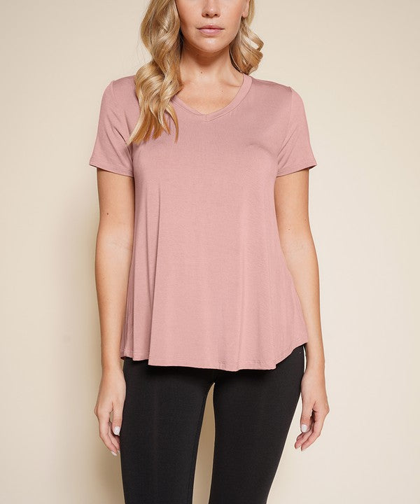 Women Bamboo V Neck Flared Open Bottom Short Sleeves T Shirt Zarnesh