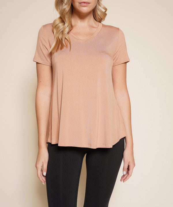 Women Bamboo V Neck Flared Open Bottom Short Sleeves T Shirt Zarnesh