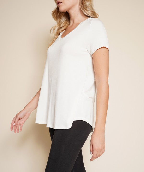 Women Bamboo V Neck Flared Open Bottom Short Sleeves T Shirt Zarnesh