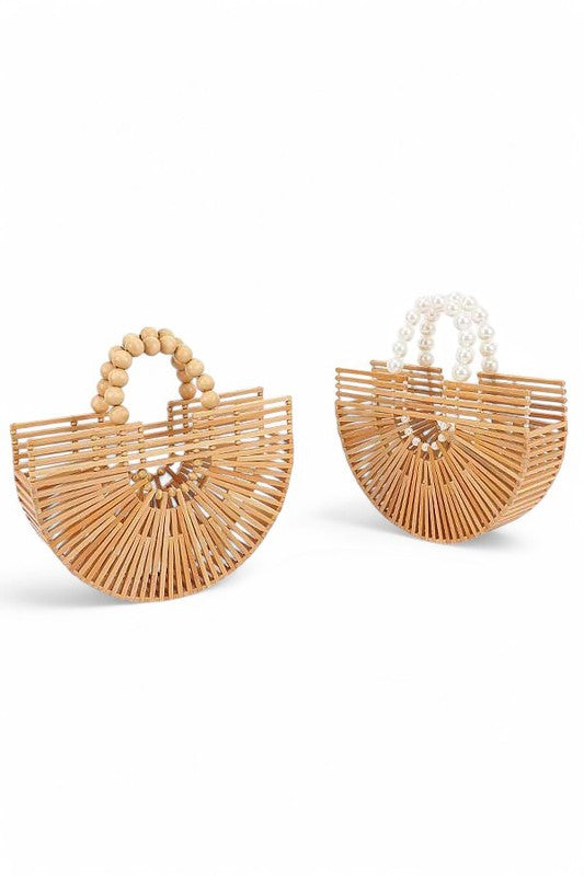 Women Bamboo Wooden Beads Pearl Handles Clutch Bag | Zarnesh
