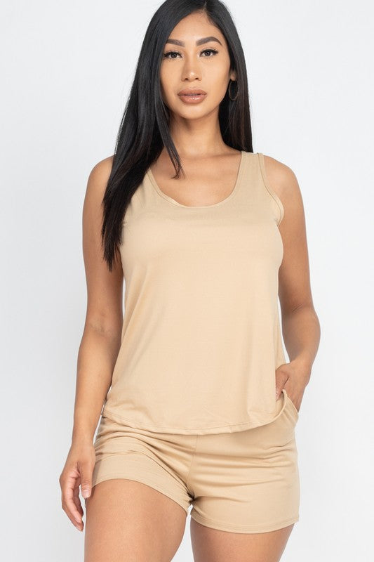 Women Basic Comfy Tank Top Mini Casual Shorts Set | Zarnesh