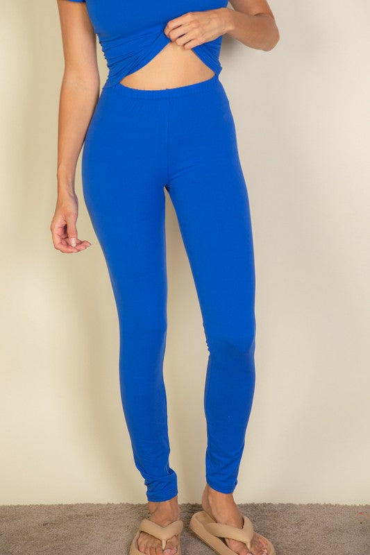 Women Basic Solid Elastic Waistband Slim Fit Leggings Zarnesh