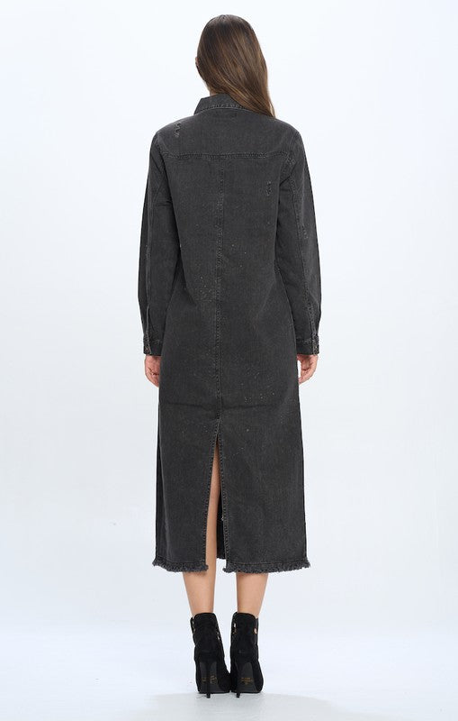 Women Denim Distressed Washed Relaxed Fit Longline Jackets Zarnesh