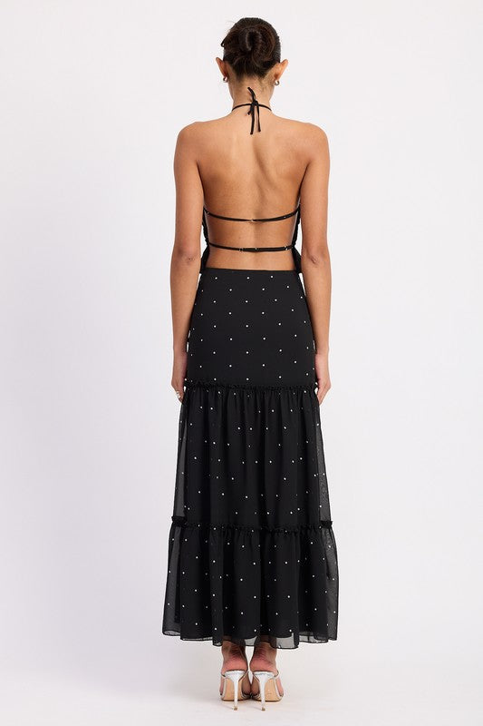 Women Flowy Tiered Ruffle Polka Dot Midi Length Skirt Zarnesh
