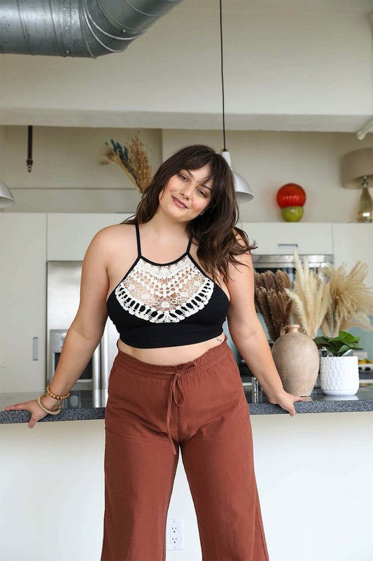 Women Plus Size Fit Crochet Lace High Neck Pullover Bralette Zarnesh