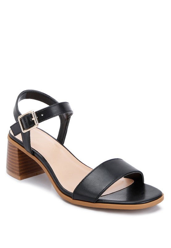 Women Varya Ankle Strap Pin Buckle Stacked Heel Sandals | Zarnesh