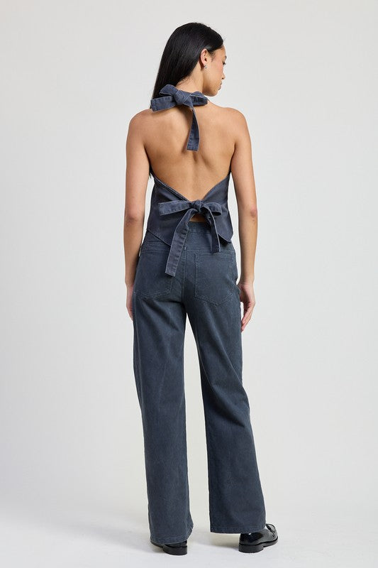 Women Cotton Button Up Halter Vest Style Top | Zarnesh
