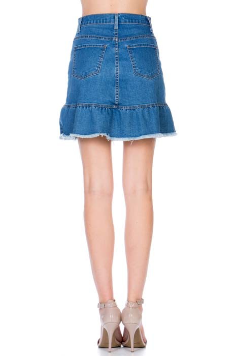 Women High Waisted A Line Ruffle Hem Denim Mini Skirt Zarnesh