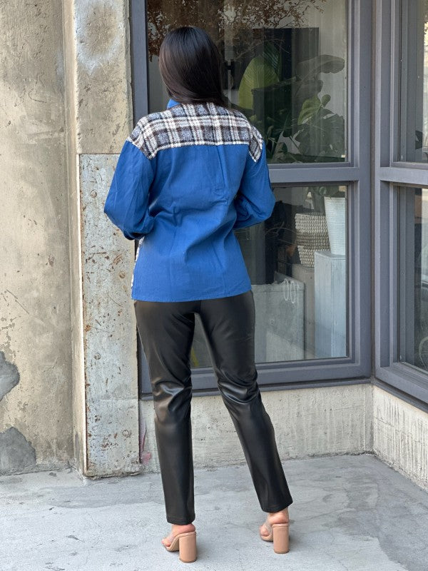 Women’s Oversized Denim & Plaid Print Jacket Top | Zarnesh