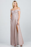 Women Off Shoulder Sleeveless Zipper Glittery Jacquard Gown Zarnesh