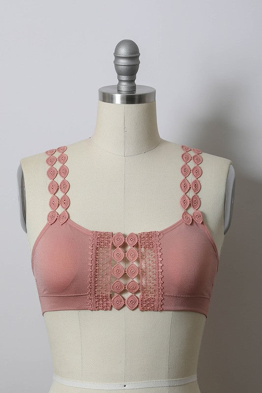 Women Boho Eye Lace Applique Bralette With Removeable Bra Pads Zarnesh