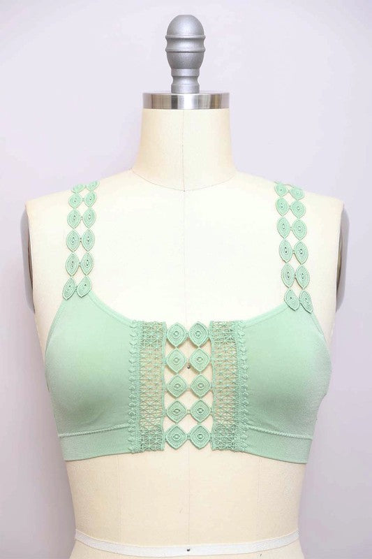 Women Boho Eye Lace Applique Bralette With Removeable Bra Pads Zarnesh