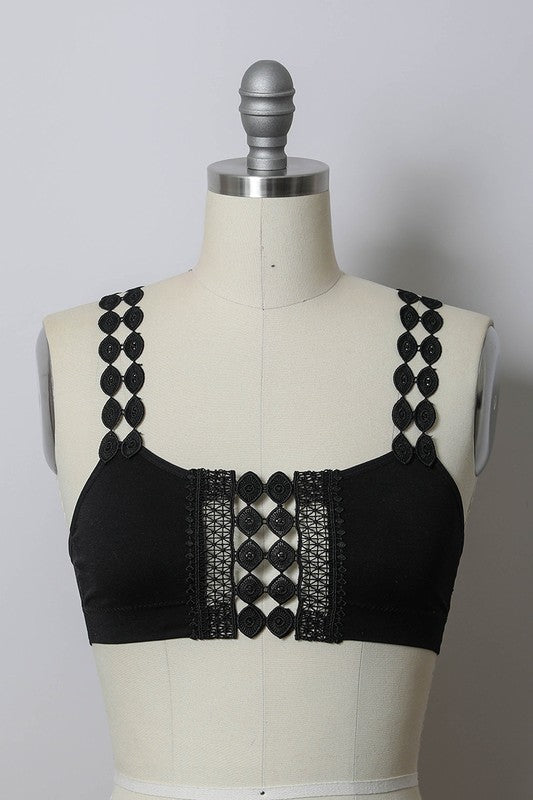 Women Boho Eye Lace Applique Bralette With Removeable Bra Pads Zarnesh