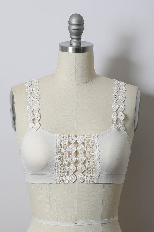 Women Boho Eye Lace Applique Bralette With Removeable Bra Pads Zarnesh