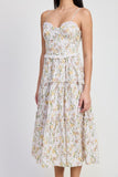 Women Breathable Lined Interior Fit Midi Floral Corset Dress Zarnesh