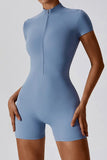 Women Breathable Zippered Short Sleeves Solid Color Jumpsuit Zarnesh