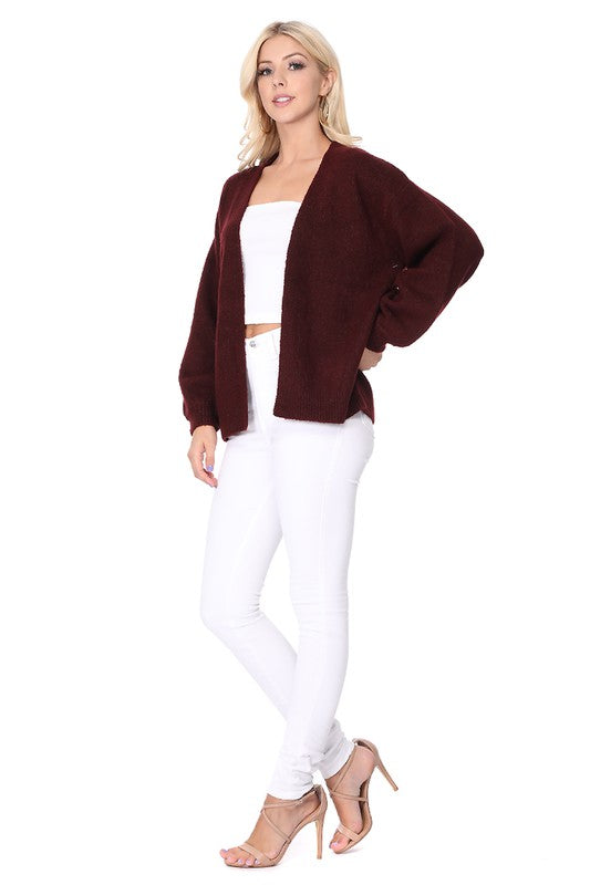 Women Bubble Bell Sleeve Chunky Open Front Sweater Cardigan Zarnesh