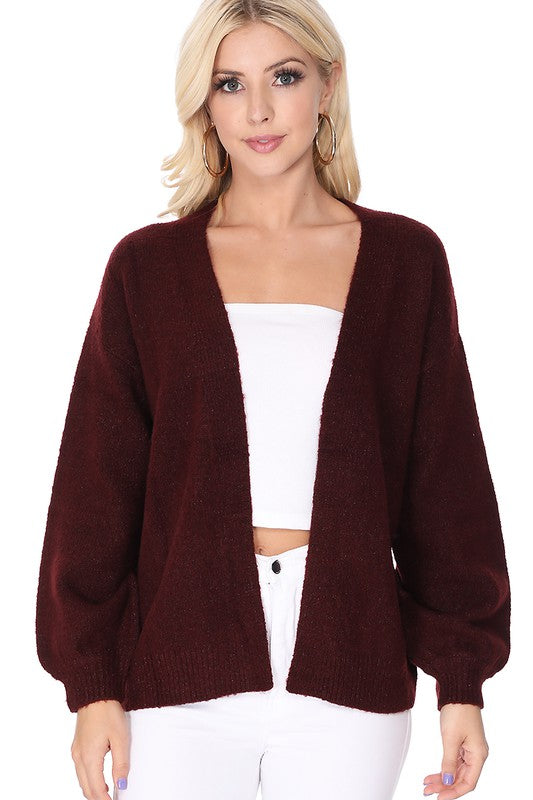 Women Bubble Bell Sleeve Chunky Open Front Sweater Cardigan Zarnesh