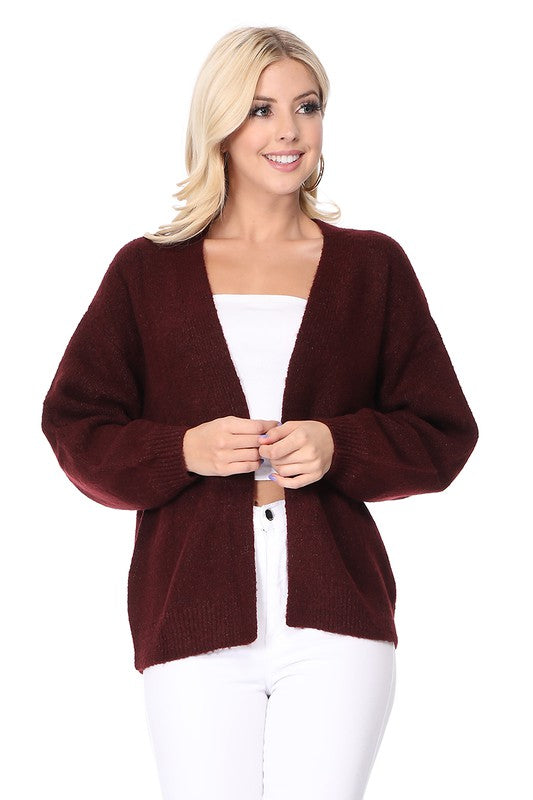 Women Bubble Bell Sleeve Chunky Open Front Sweater Cardigan Zarnesh