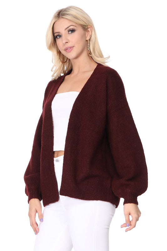 Women Bubble Bell Sleeve Chunky Open Front Sweater Cardigan Zarnesh