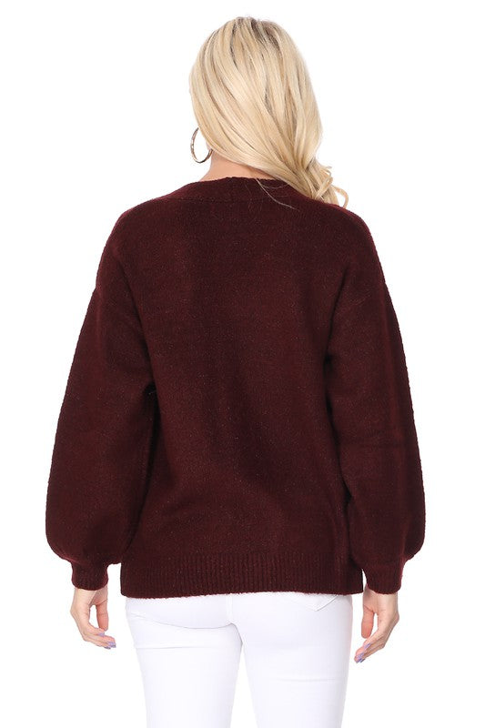 Women Bubble Bell Sleeve Chunky Open Front Sweater Cardigan Zarnesh