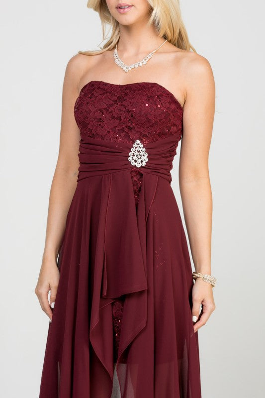 Women Open Back Lace Waist Brooch Chiffon Surplus Party Dress Zarnesh