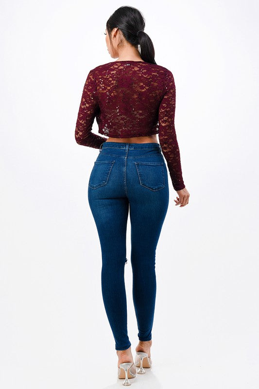 Women’s Evening Lace Long Sleeve Cropped Bolero | Zarnesh