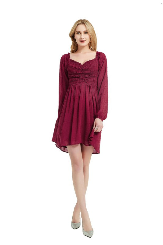 Women smocked Bodice Elastic Waist Midi Length Dress Zarnesh
